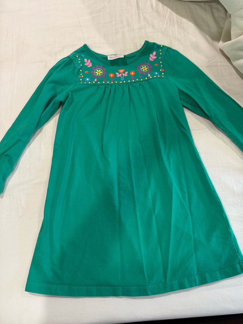 Hanna Andersson Emerald Green Long-Sleeve Dress with Floral Print size 5